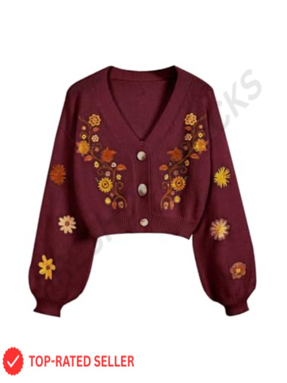 Womens Floral Button Front Cropped Cardigan Sweater Boho Cottagecore